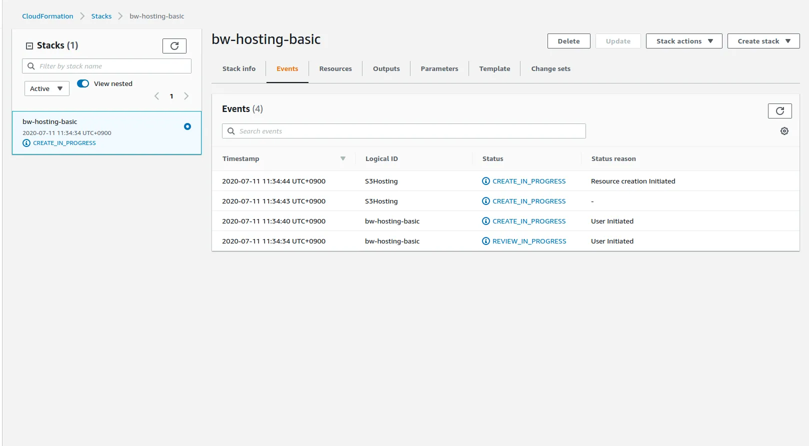 Stack deployment creation details