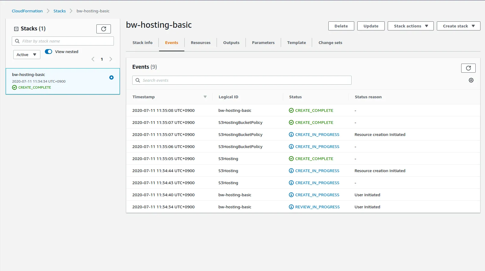 Stack deployment creation details