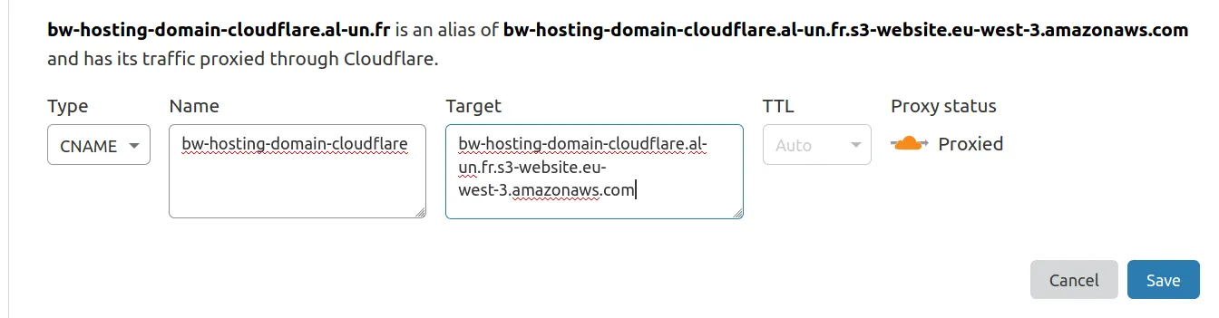 CNAME record creation in CloudFlare