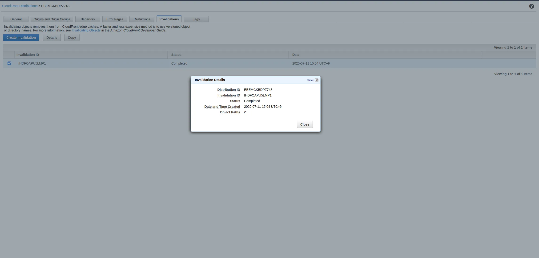 CloudFront cache invalidation