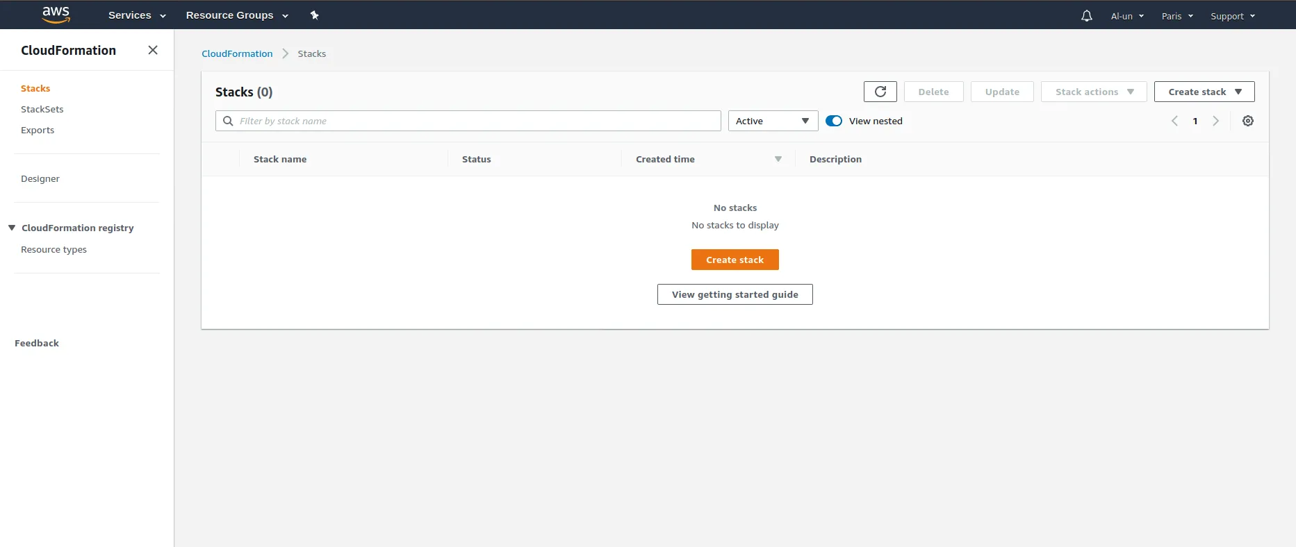 Cloudformation empty console